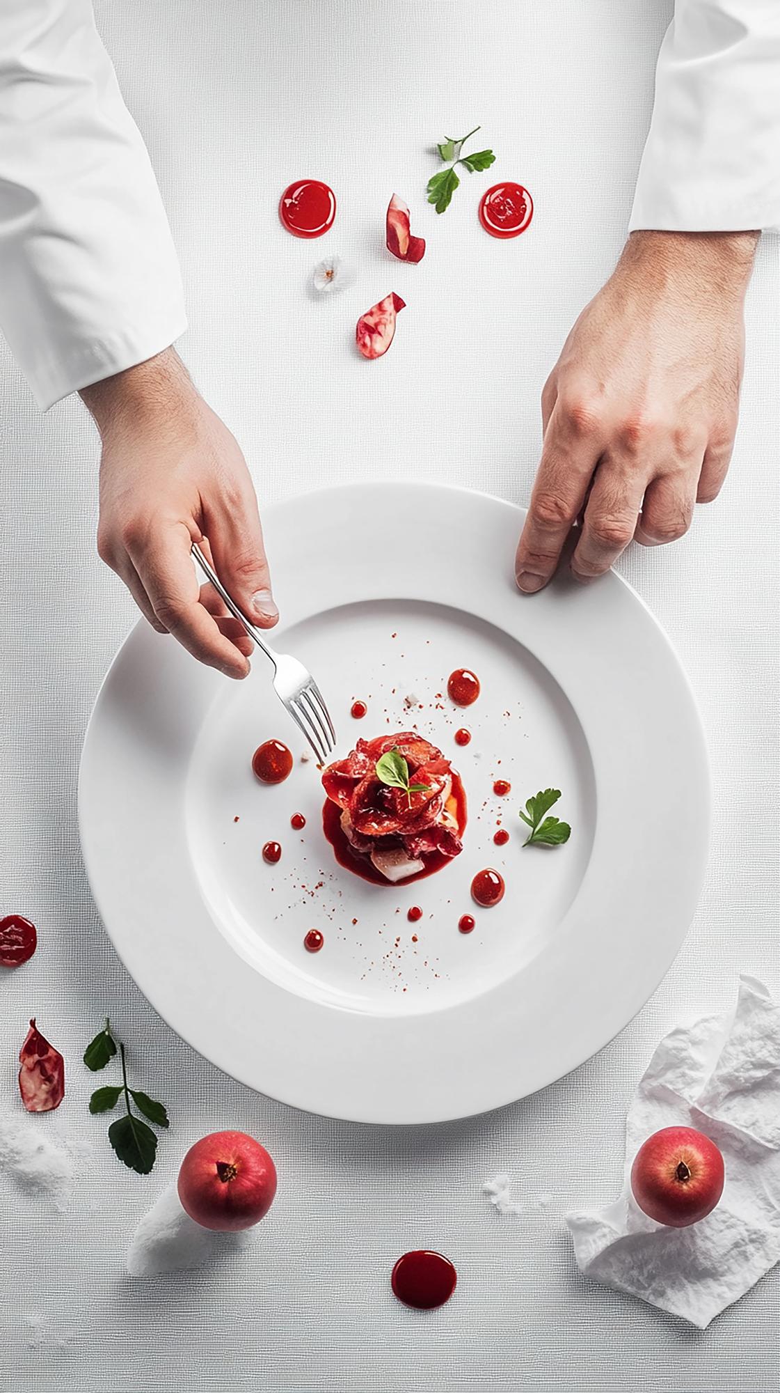 Instructor plating a starter on white plate